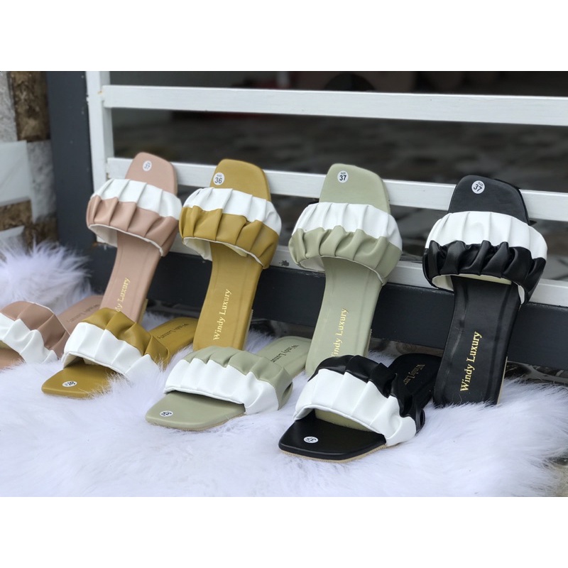 DÉP NỮ QUAI NGANG NHÚN PHỐI MÀU PASTEL