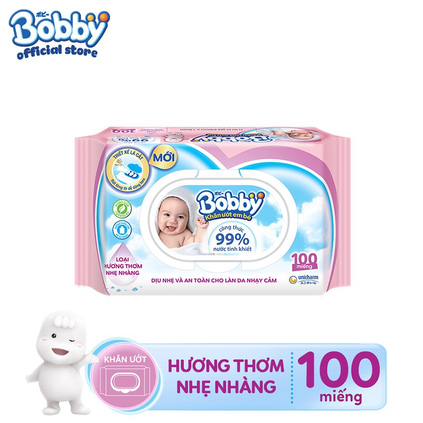 [Toàn quốc] Khăn ướt Bobby Care hương thơm nhẹ nhàng 100 miếng (Hồng)