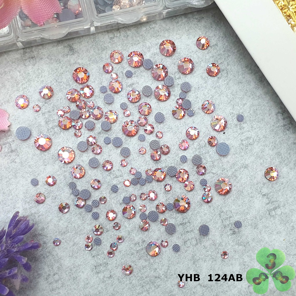 YHB 124AB. Đá YHB "Hồng cừ" đính trang trí móng siêu lấp lánh. Hàng chuẩn loại A.
