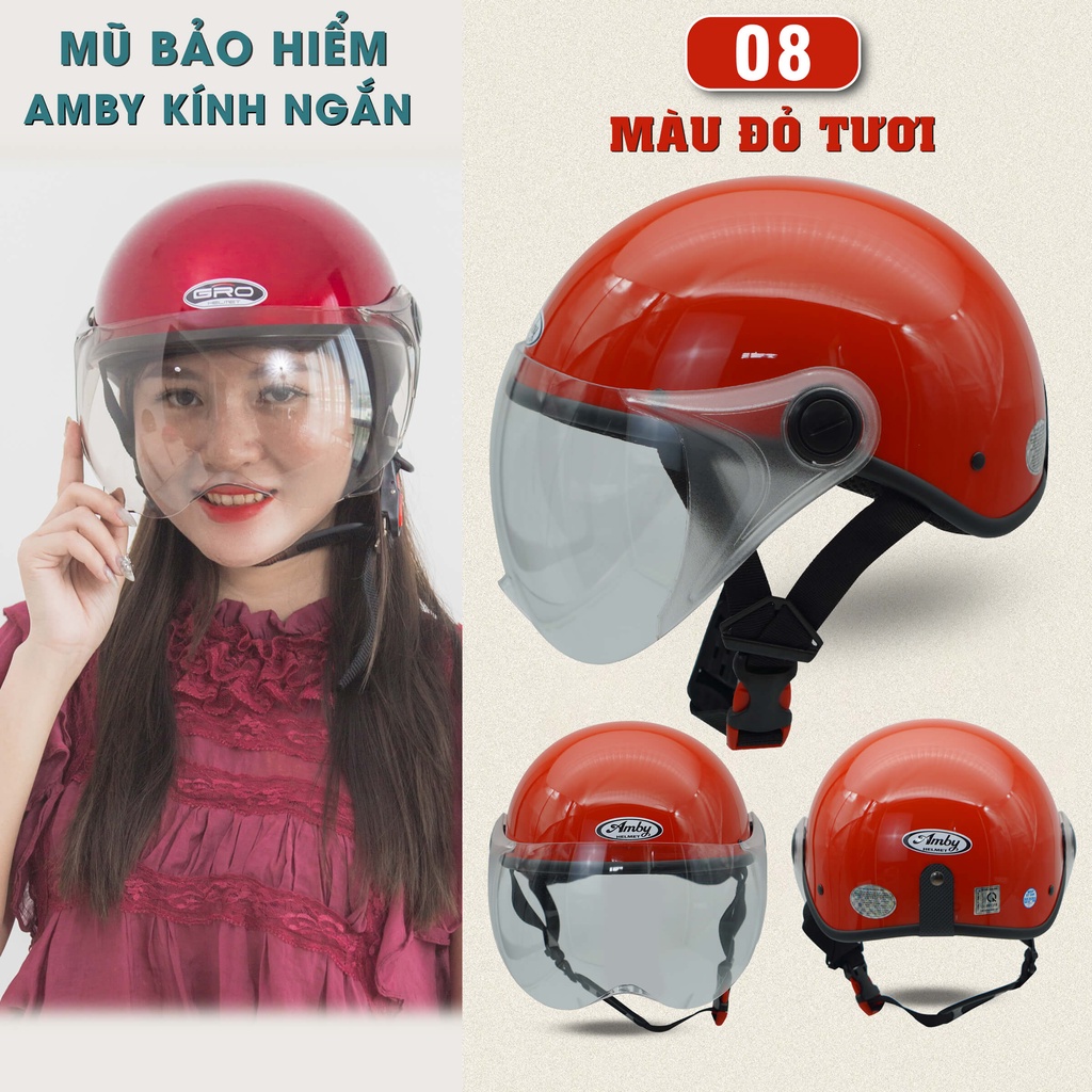 Mũ Bảo Hiểm Nửa Đầu Amby Helmet ST05, có kính che nửa mặt, kiểu dáng thời trang, khóa nhựa bền chắc - Nhiều màu