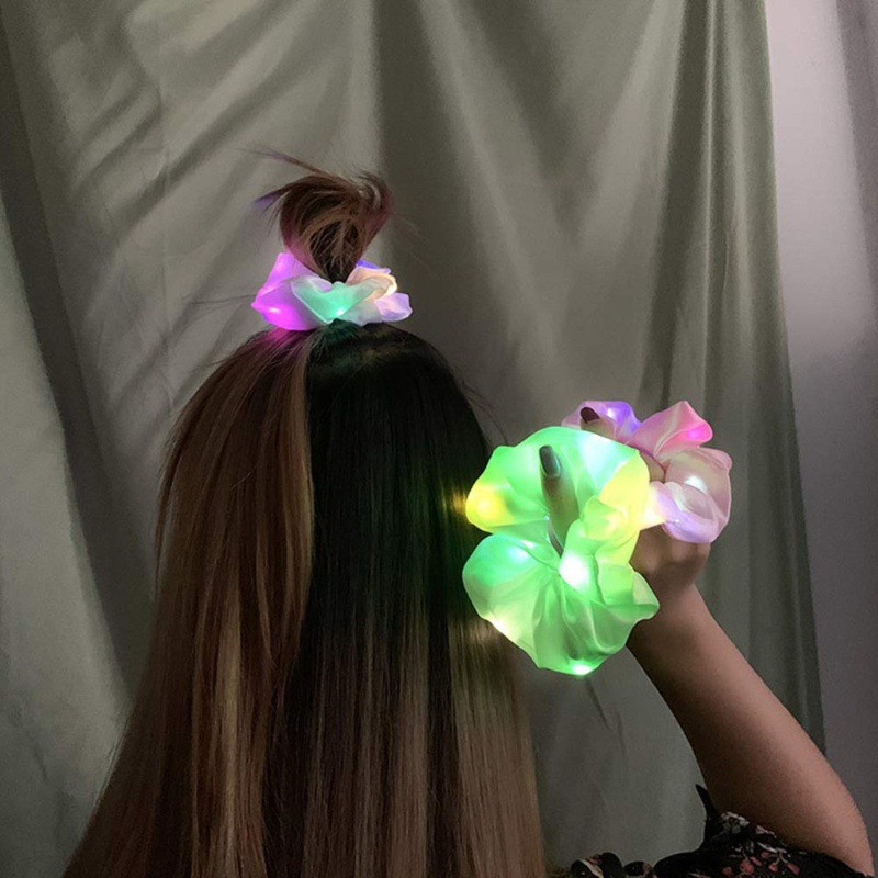 Youyo Set 6 Dây Cột Tóc Đuôi Ngựa Co Giãn Bằng Lụa Satin Có Đèn LED Nhiều Màu Sắc Phát Sáng Cho Halloween