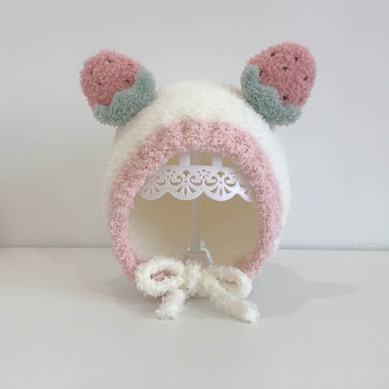 Mũ Len Beanie Mềm Mại Dày Dặn Giữ Ấm Tai Đính Bóng Lông Dễ Thương Cho Bé