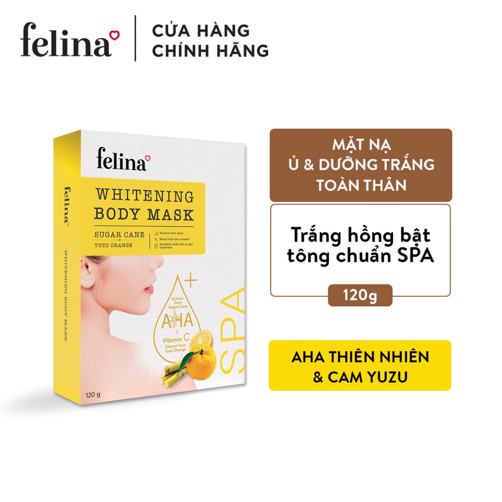 Mặt nạ ủ trắng da toàn thân Felina từ đường mía & tinh chất dưỡng da Nhân Sâm 100% thiên nhiên 120g