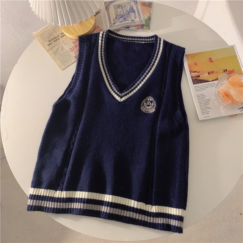 Áo sát nách dệt kim SUXI dáng rộng cổ V vintage thời trang mùa đông cho nữ