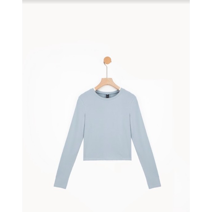 Áo len crop top rib cổ tròn ôm xanh ghi 1TS5002 ADORE DRESS