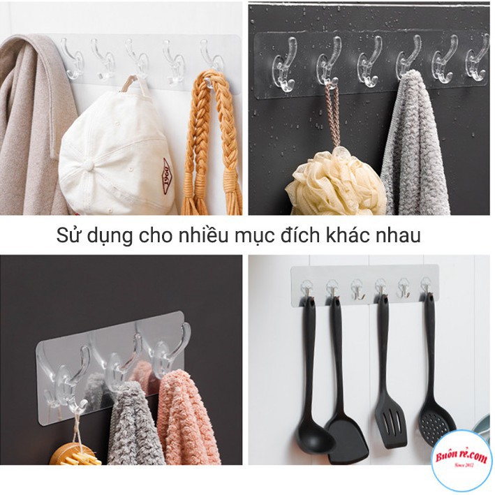 Thanh Móc Treo Đồ 6 Móc Siêu Dính Dán Tường Nhà Tắm, Nhà Bếp, Tủ Quần Áo