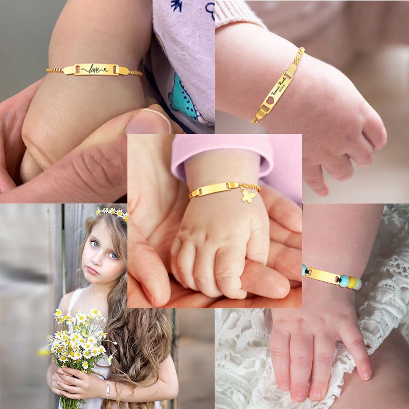 Vòng đeo tay RINHOO bằng thép titan khắc hình bướm thời trang cho trẻ em