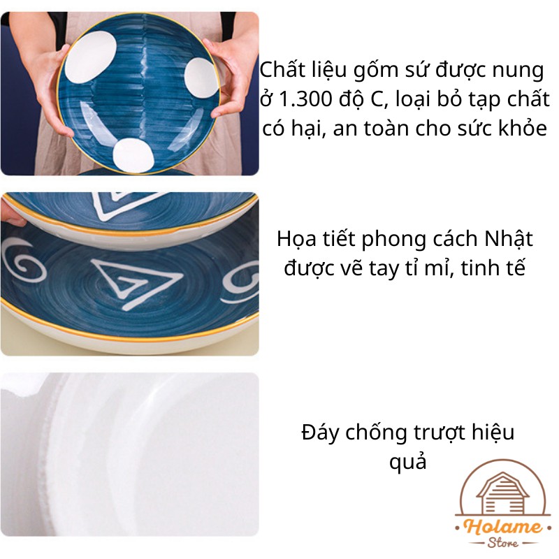 Đĩa sứ sâu lòng , đĩa decor phong cách Nhật Bản men bóng chịu được nhiệt độ cao Holame