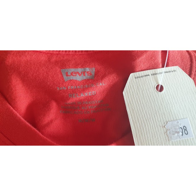 Áo thun nam Levi's đỏ - Cổ tròn, ngắn tay, logo lớn phía sau, 100% cotton