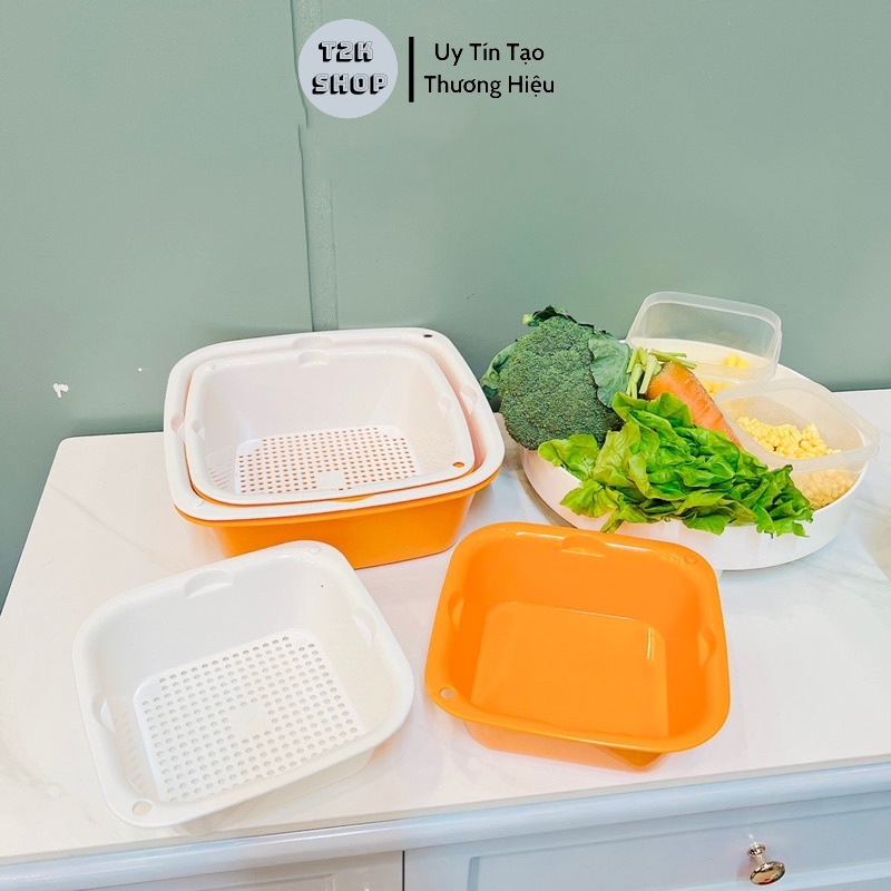 Set 6 bộ rổ kèm chậu thau nhựa rửa rau củ đựng hoa quả trái cây chất liệu nhựa nguyên sinh ECCO - T2K Shop