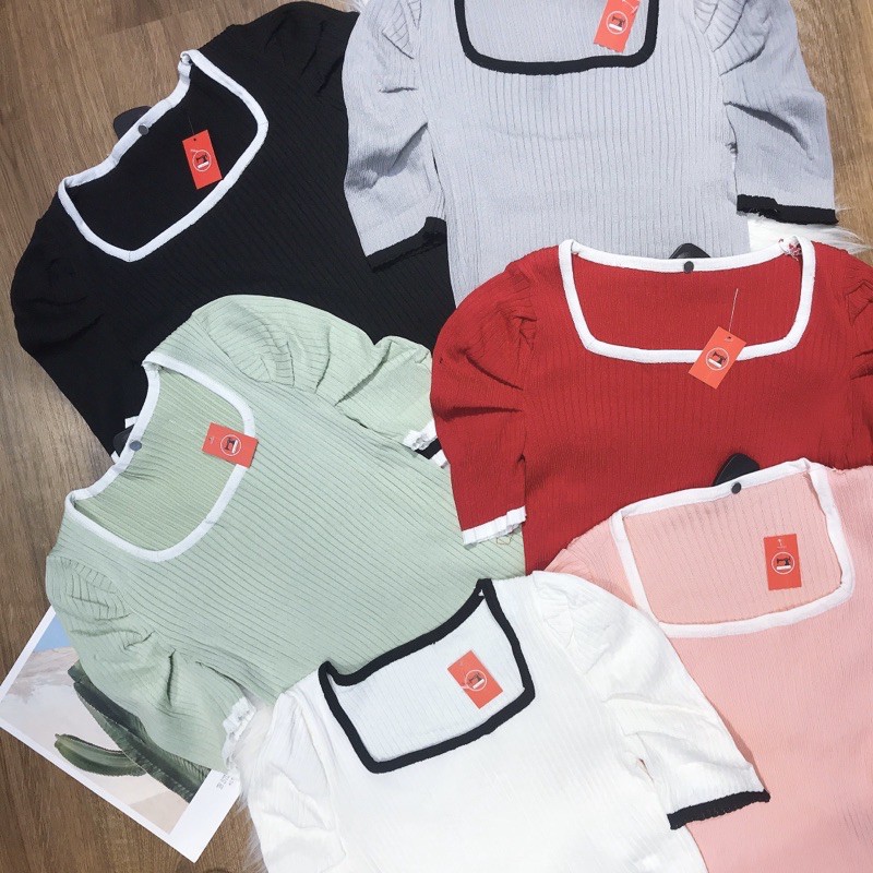 [BÁN SỈ] Áo Len Dệt Kim Nữ Tay Ngắn Bồng Cổ Tròn Viền Cổ Dáng Croptop_Xuống Phố Là Xinh | BigBuy360 - bigbuy360.vn