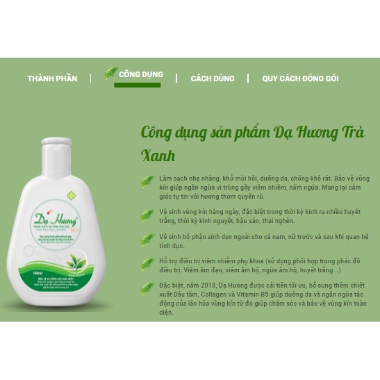 VỆ SINH PHỤ NỮ DẠ HƯƠNG TRÀ XANH 120ML CÓ VÒI CHÍNH HÃNG