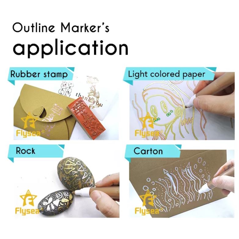 Outline Pen Highlight Marker - Bộ 12 cái Bút nhũ có nét viền chữ sẵn outline marker nổi bật bút kim tuyến ghi nét viền