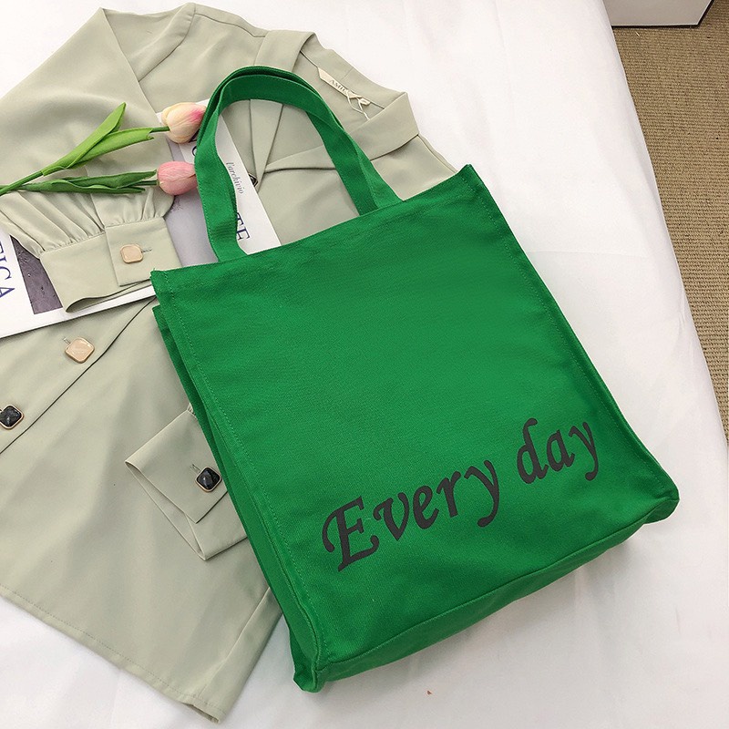 Túi tote HAZIN vải canvas ulzzang unisex in chữ Every có cúc bấm miệng ngăn phụ đi học đi chơi đựng vừa khổ a4