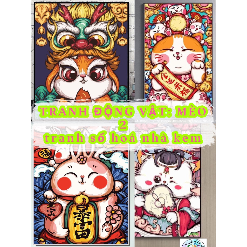 Tranh tô màu số hoá động vật mèo thần tài 🎨CHUẨN MÀU🎨