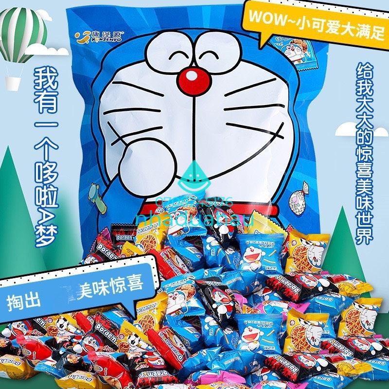 Một gói ăn vặt bim bim/ snack Doremon Hongkong gói to khổng lồ gồm 36 gói nhỏ bên trong mix 6 vị 450g