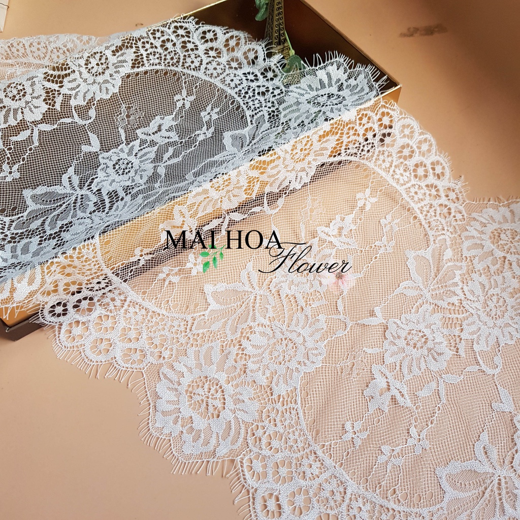 [Size 30cm] Miếng vải ren trắng L3 có tua rua 2 đầu dùng may váy áo, may nội y siêu xinh, Maihoaflower
