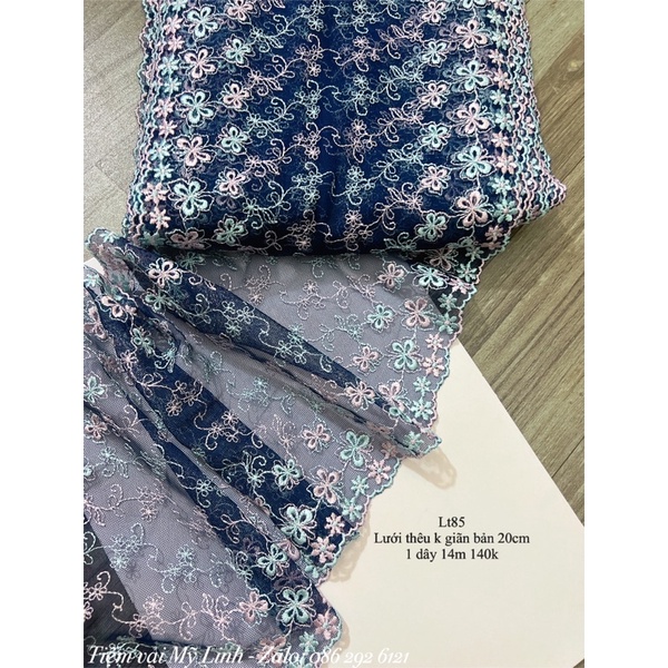 Vải lưới thêu bản 20cm thêu hoa 2 biên hoa nhí siêu đẹp