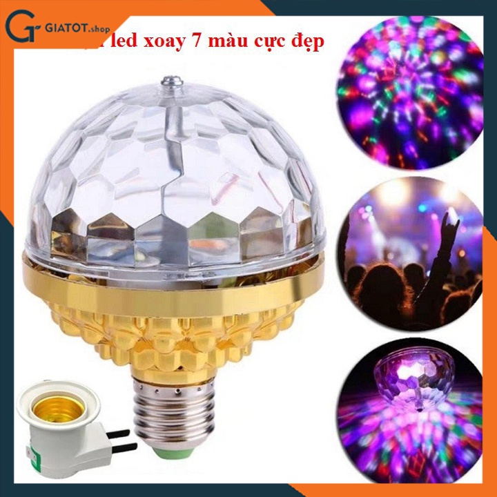 Đèn led 7 màu tự xoay cảm ứng theo nhạc tặng kèm đui đèn