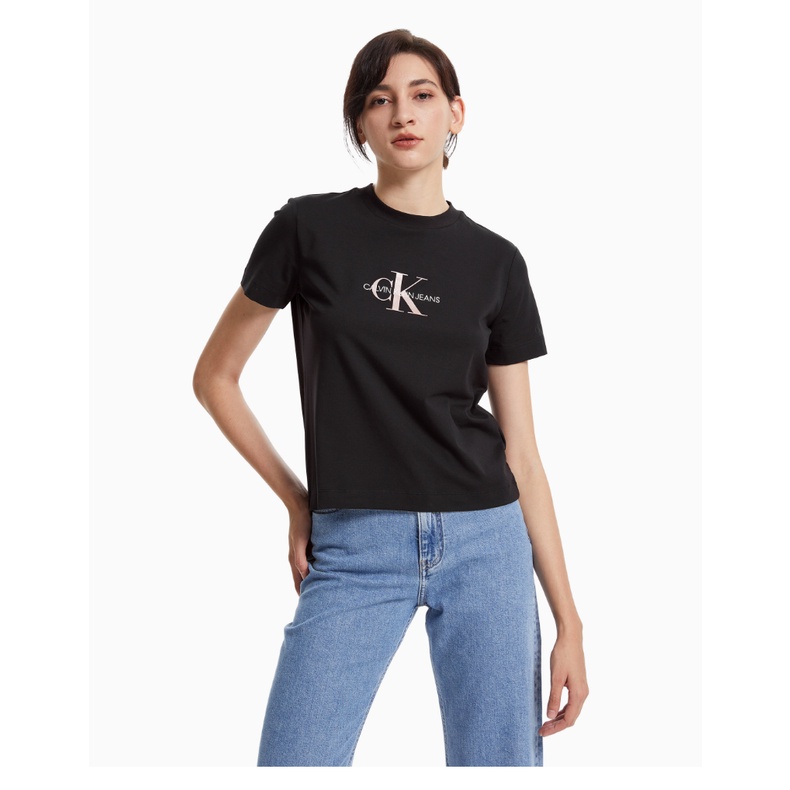 Áo Thun Tay Ngắn Cổ Tròn In LOGO Calvin Klein Thiết Kế Đơn Giản Thời Trang Cho Nữ217434