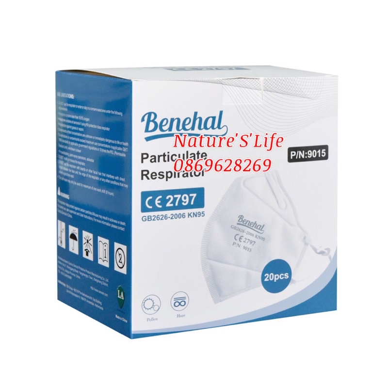 Khẩu trang Kn95 Benehal Ms 9015, chuẩn Kn95 chống bụi mịn, vi khuẩn, virus
