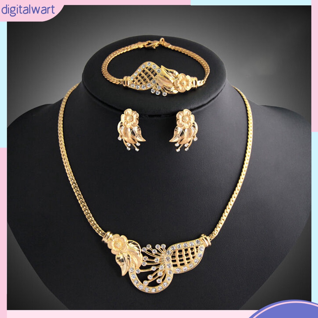 Bộ trang sức hình hoa đính đá giả màu vàng thời trang sang trọng cho nữ