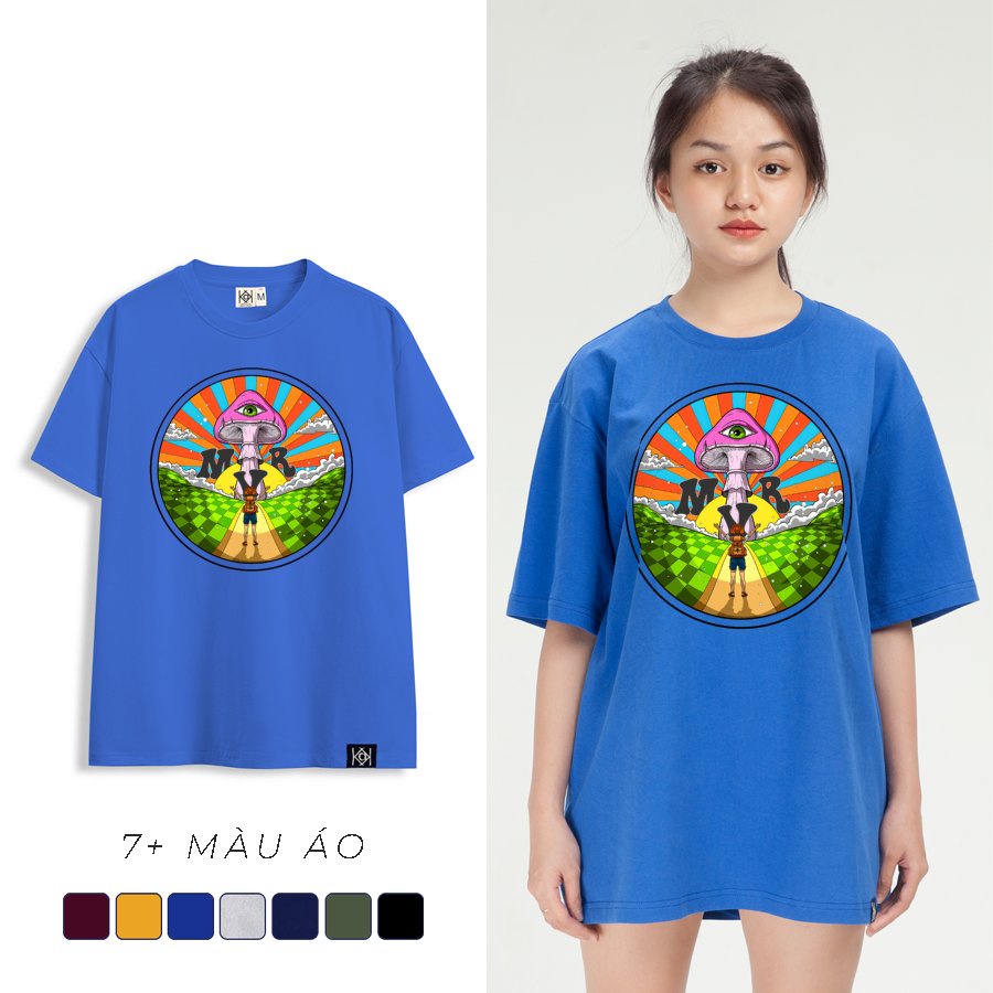 Áo thun Mát Phom Rộng Phông Unisex Nam Nữ Đẹp In Hình Hippie Nấm Khổng Lồ Mùa Hè Cotton 100% LL8002