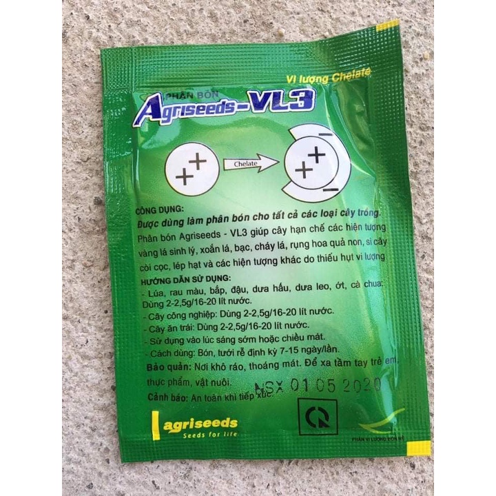 Phân bón vi lượng Agriseed VL3_còi cọc, vàng lá, xoăn lá, bạc lá, cháy lá, rụng quả non, lem lép hạt, thối mầm chồi