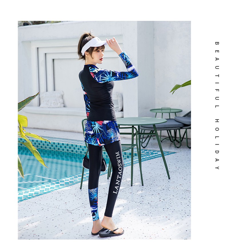 Đồ bơi nữ tay dài quần dài liền quần đùi 03