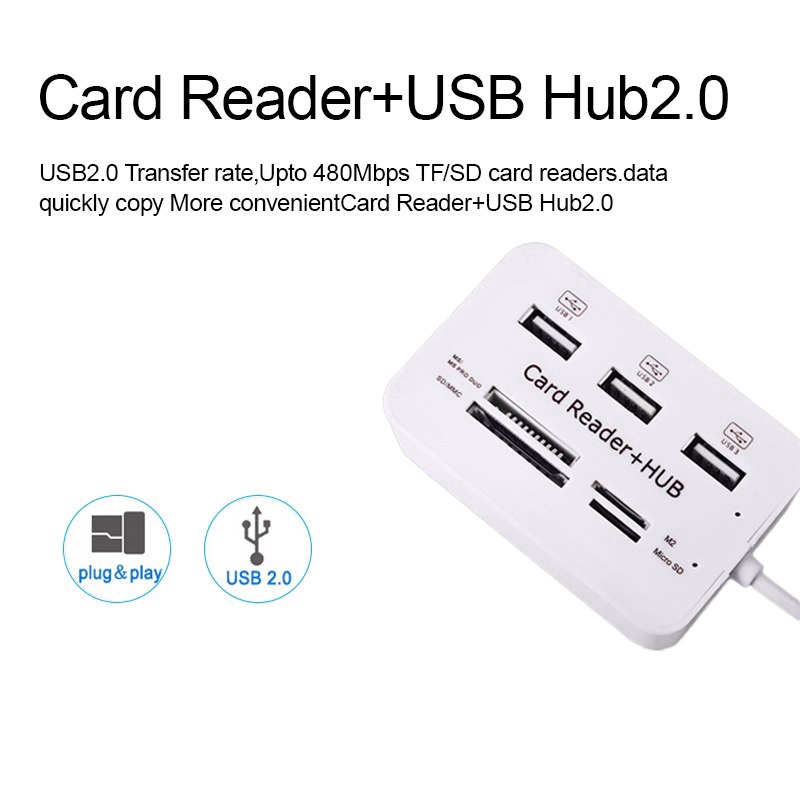 Đầu hub chia 3 cổng USB 2.0 có cổng đọc thẻ nhớ cho máy tính | WebRaoVat - webraovat.net.vn