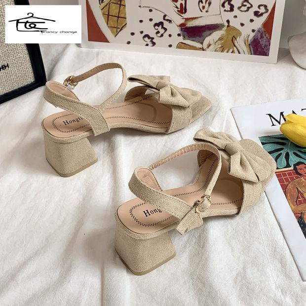 Giày Sandal Cao Gót Hở Ngón Đính Nơ Trang Trí Ngọt Ngào Thanh Lịch Thời Trang Mùa Hè Dành Cho Bạn Nữ