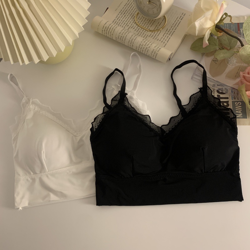 Áo Lót Lụa Không Gọng Phối Ren Phong Cách Hàn Quốc