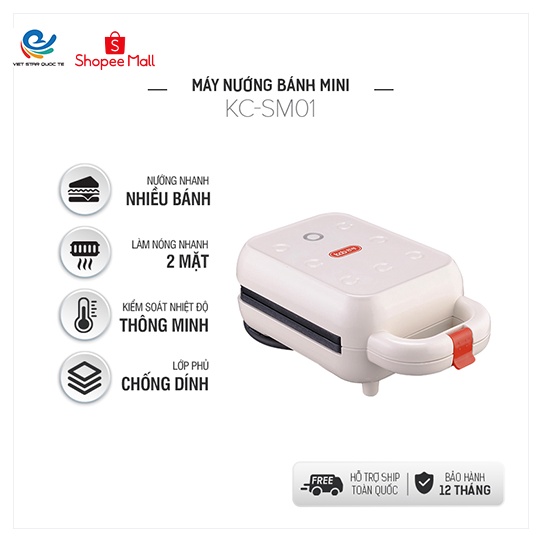 Máy nướng, bếp nướng điện, máy nướng bánh mini KC-SM01, làm nóng 2 mặt, công suất 550W, chống dính, bảo hành 12 tháng