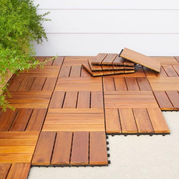 Sàn gỗ 4 nan vỉ nhựa lắp ghép 1m2=11 tấm - Thảm trải sàn, gỗ lót nhà tắm, ban công bể bơi, sân vườn chống nắng nóng
