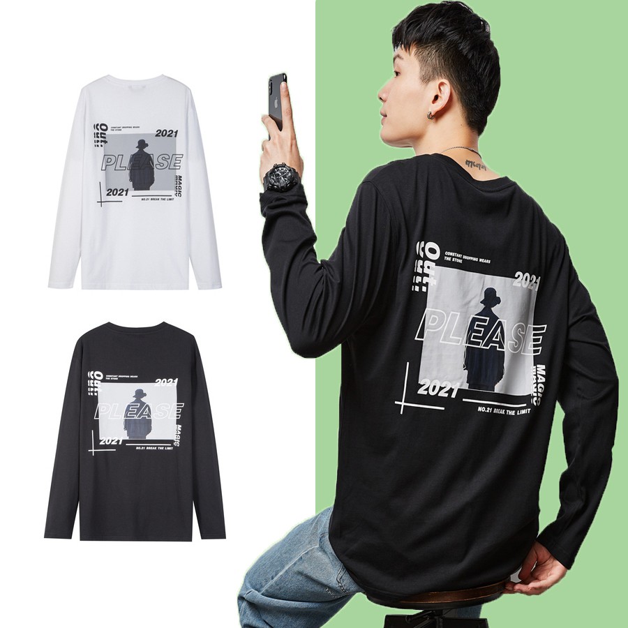 Áo thu đông tay dài nam nữ unissex thiết kế cổ tròn 2 màu đen trắng in hình basic vải cotton giữ nhiệt ATH24