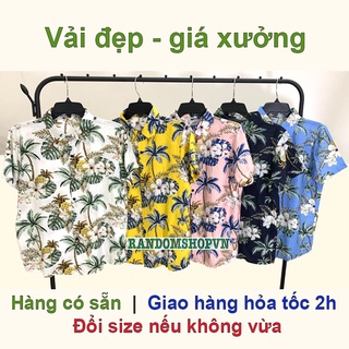 Áo sơ mi hawaii họa tiết cây dừa quả thơm thích hợp mặc đi biển theo nhóm, đồng phục đi biển, chất đũi vải mềm mát