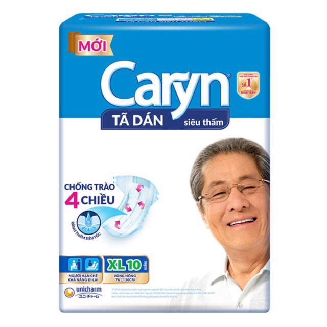 Tã Dán siêu thấm Caryn XL10 cho người lớn vòng hông 76-130cm