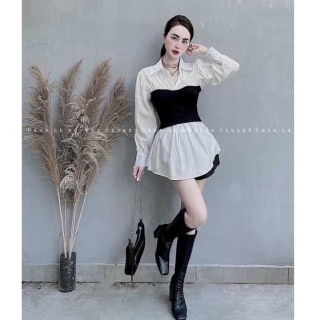 Áo sơ mi phối eo sang chảnh