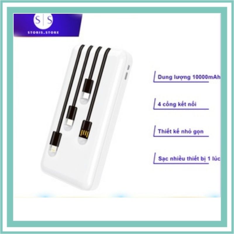 SẠC DỰ PHÒNG 10000mAh-T22 tích hợp sẵn 4 cáp sạc Type-c ,Micro USB- hỗ trợ sac nhanh tiện lợi