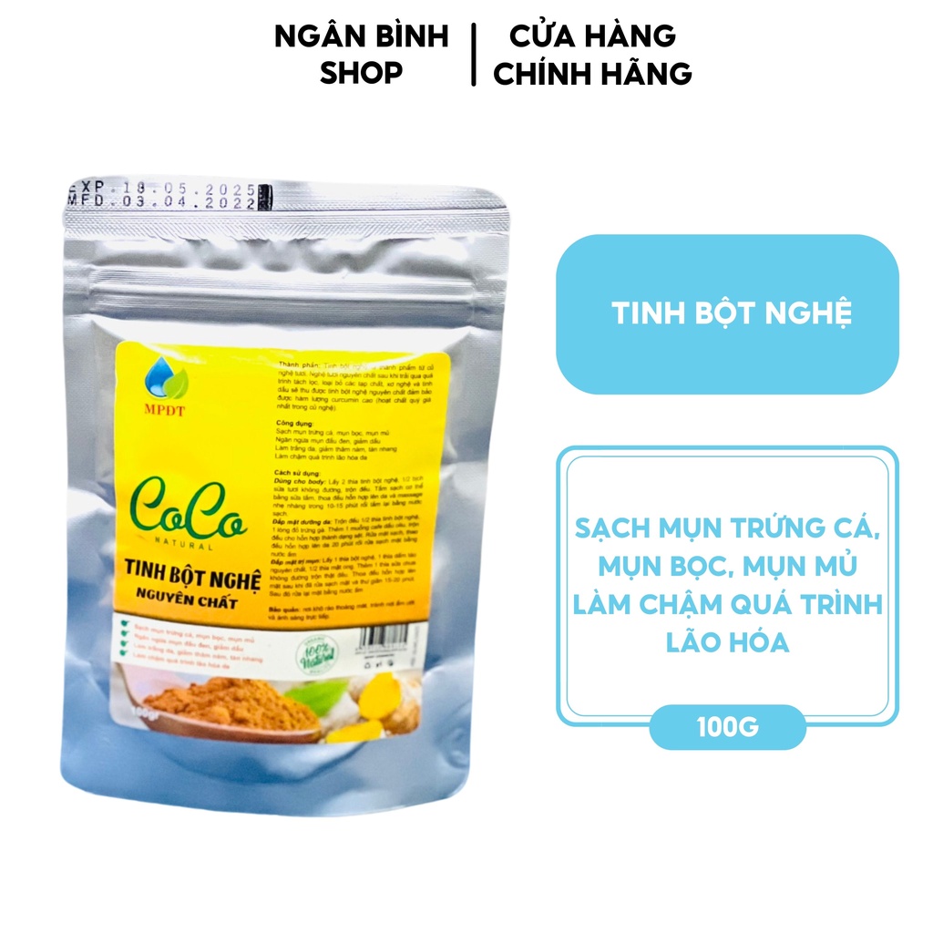 100GR Tinh bột nghệ nguyên chất đắp mặt nạ, mờ thâm sẹo, ngăn ngừa mụn, dưỡng trắng chăm sóc da măt hiệu quả handmade