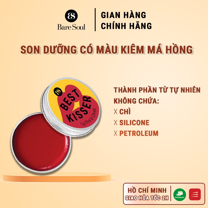 Son dưỡng có màu kiêm má hồng giúp làm hồng môi và má tự nhiên BareSoul Lip Tint &amp; Cheek 10g