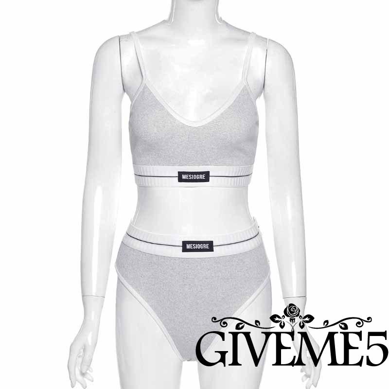 Set Áo Cổ Chữ V Hở Lưng + Quần Lót In Chữ Màu Sắc Gợi Cảm Cho Nữ