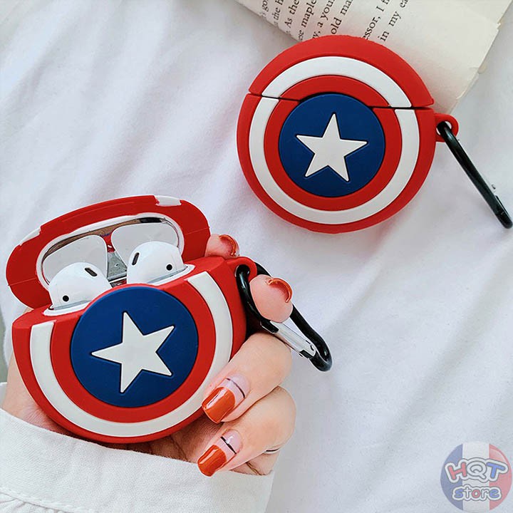 [Mã ELFLASH5 giảm 20K đơn 50K] Ốp Silicon Case Khiên Captain America cho tai nghe Airpods 1 / 2