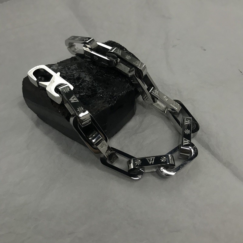 Vòng tay thép titan màu bạc phong cách hip hop chất lượng cao cho nam và nữ