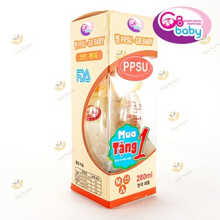 Bình sữa nhựa PPSU GB-Baby 280ml Cổ Rộng Hàn Quốc - Tặng 1 núm ti siêu mềm