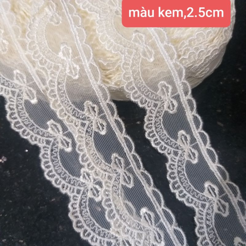 Ren lưới thêu , màu kem , size từ 1.4cm đến 7cm