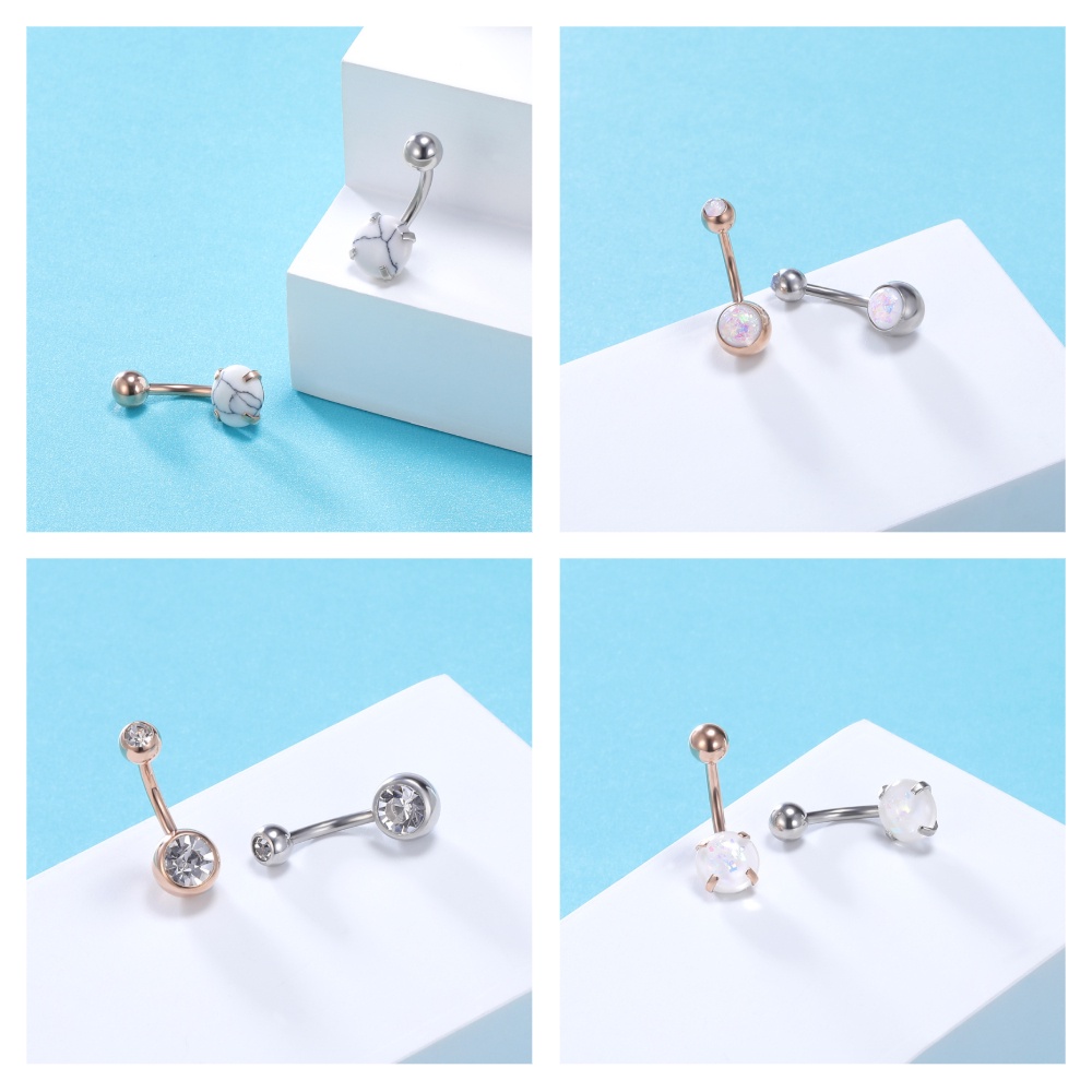 Khuyên rốn thép không gỉ 316L 4 màu đính đá đẹp mắt