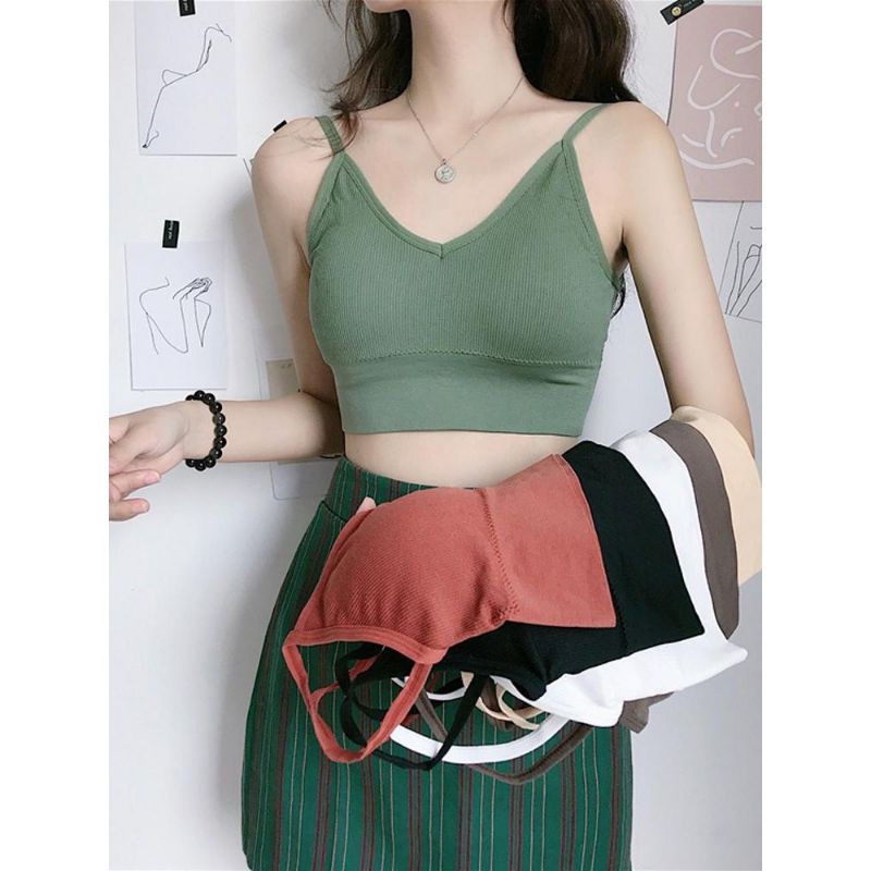 Áo bra cotton tăm 2 dây lưng dáng U có đệm ngực nhiều màu đẹp 367