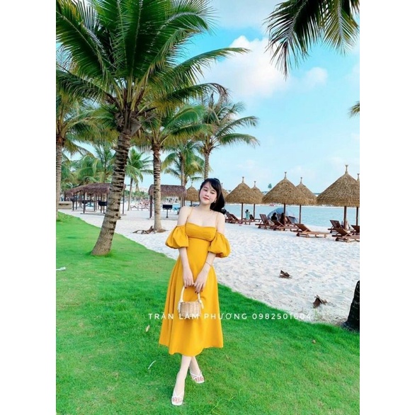 Đầm tiểu thư trễ vai xinh yêu