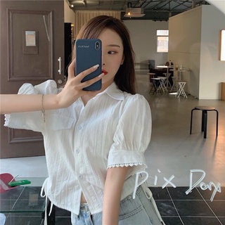 Áo sơ mi rút eo croptop vải thô hàng quảng châu